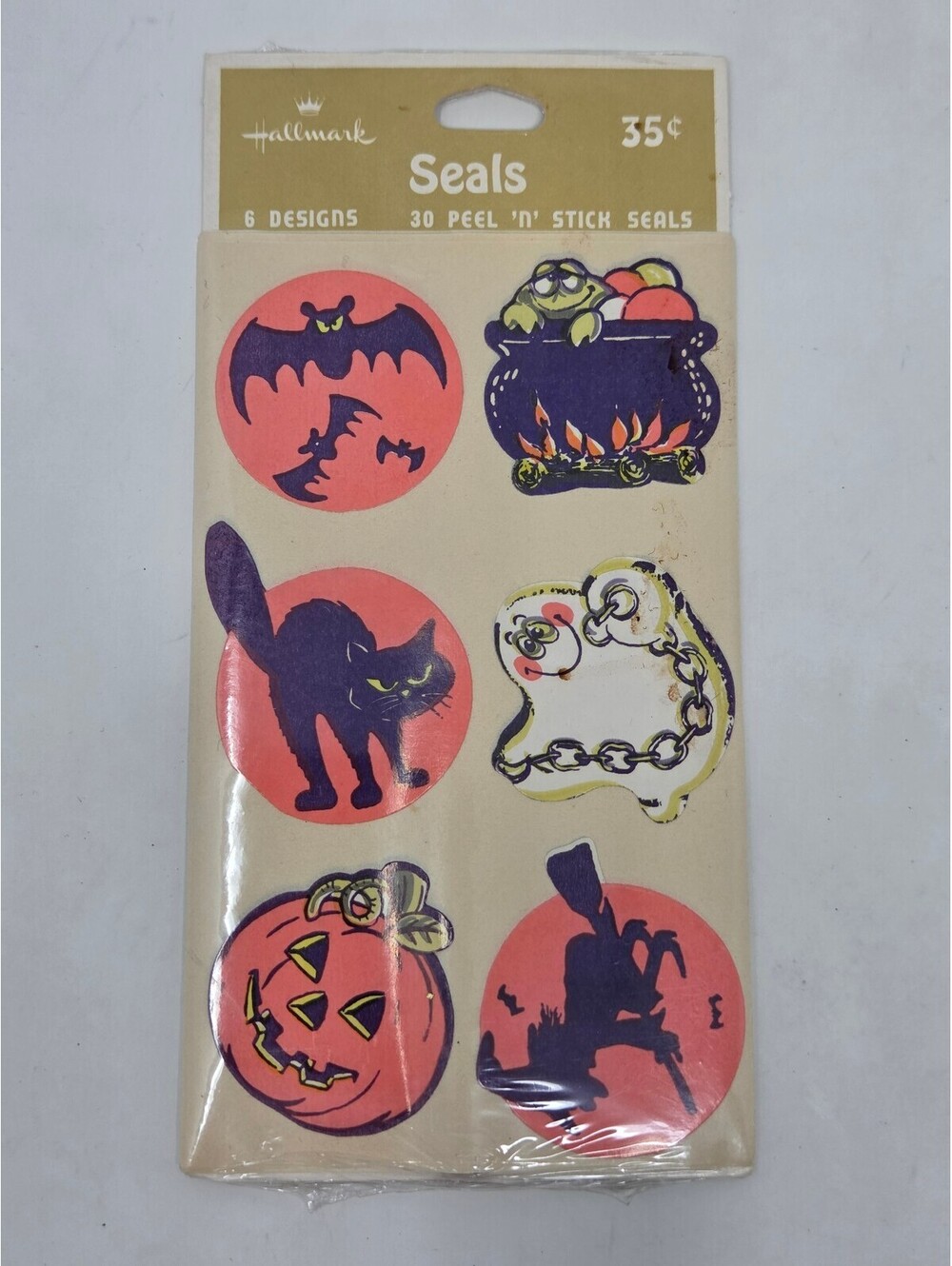 Vintage Hallmark Halloween Peel 'N Stick Seals Stickers 6 Designs 30 Pieces New